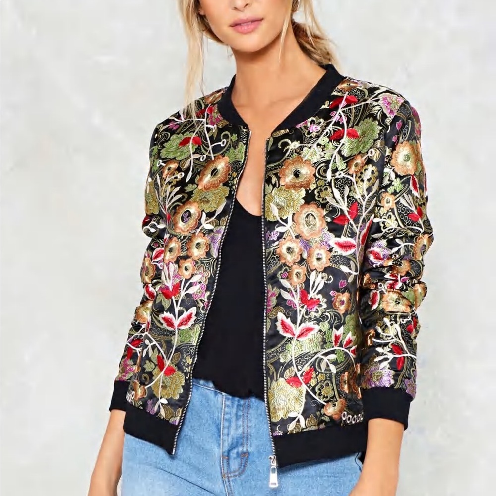 NastyGal Wild Summer Nights Floral Bomber Jacket